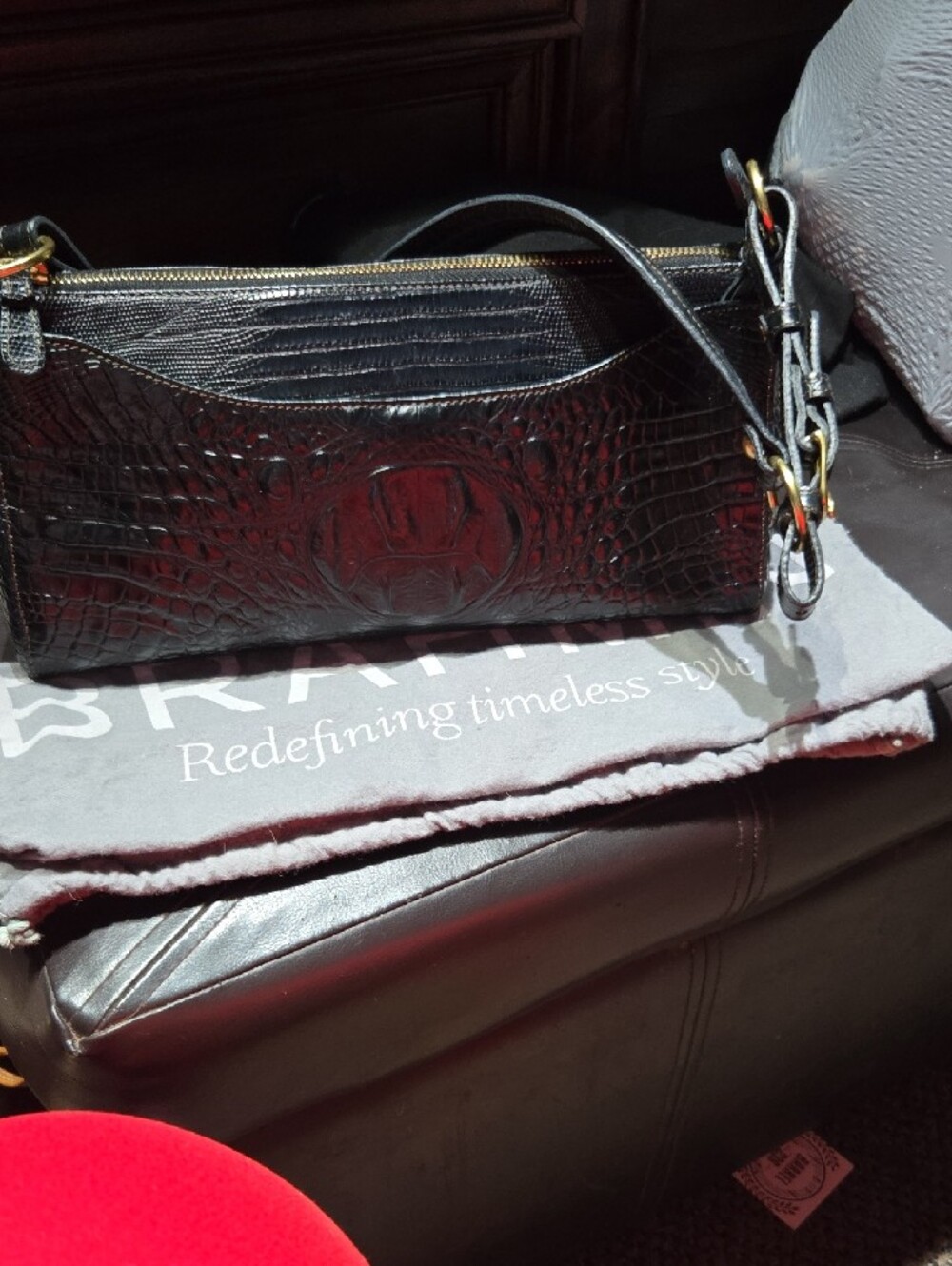 Brahmin ~Black Croc-Embossed Shoulder Bag - Picture 5 of 9